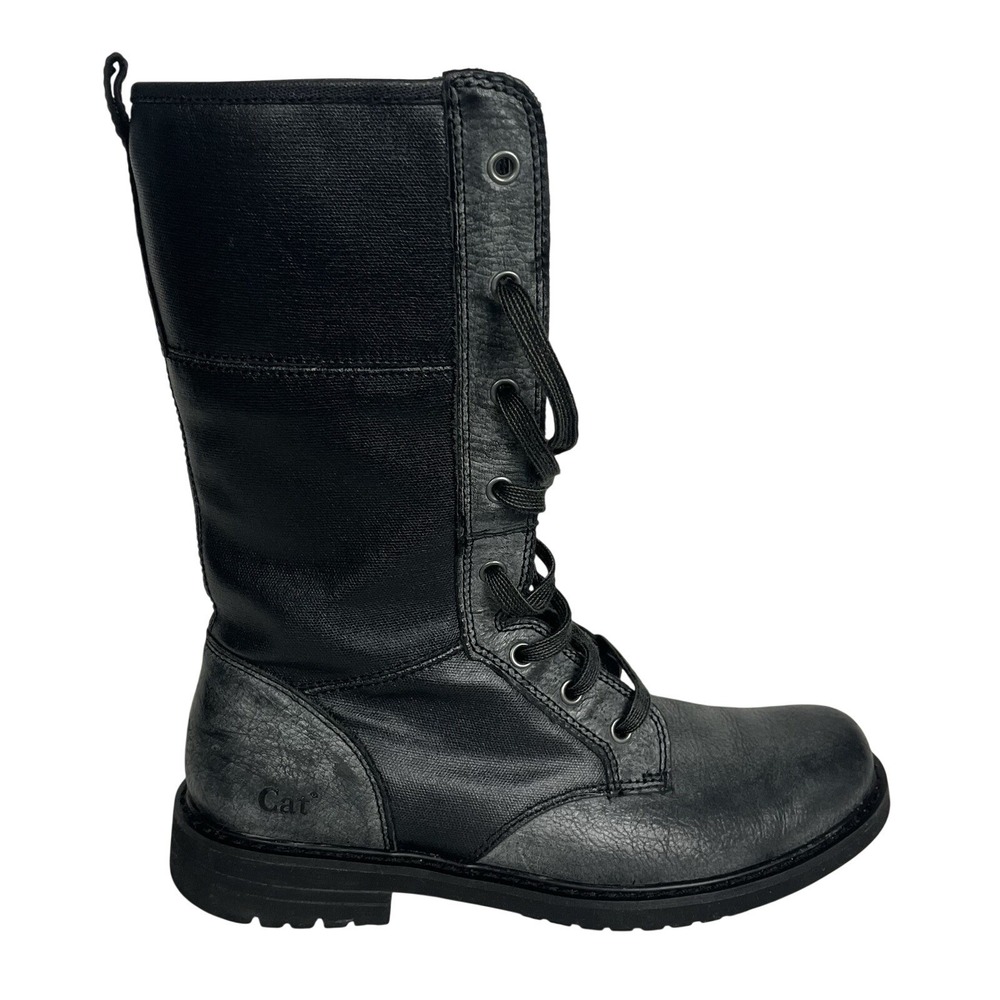 Caterpillar Gray-Black Leather Combat Boots Women's US 7 /EU 38 Mid-calf